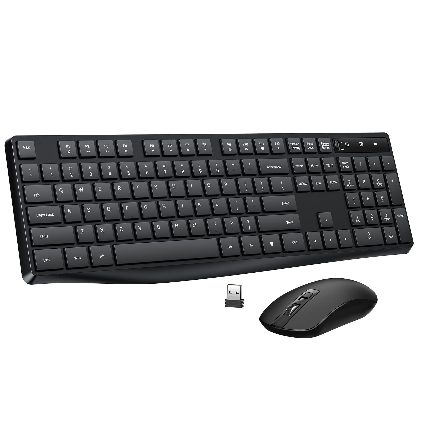 Wireless Keyboard and Mouse Combo, Lovaky 2.4G Full-Sized 1 Pack, Black