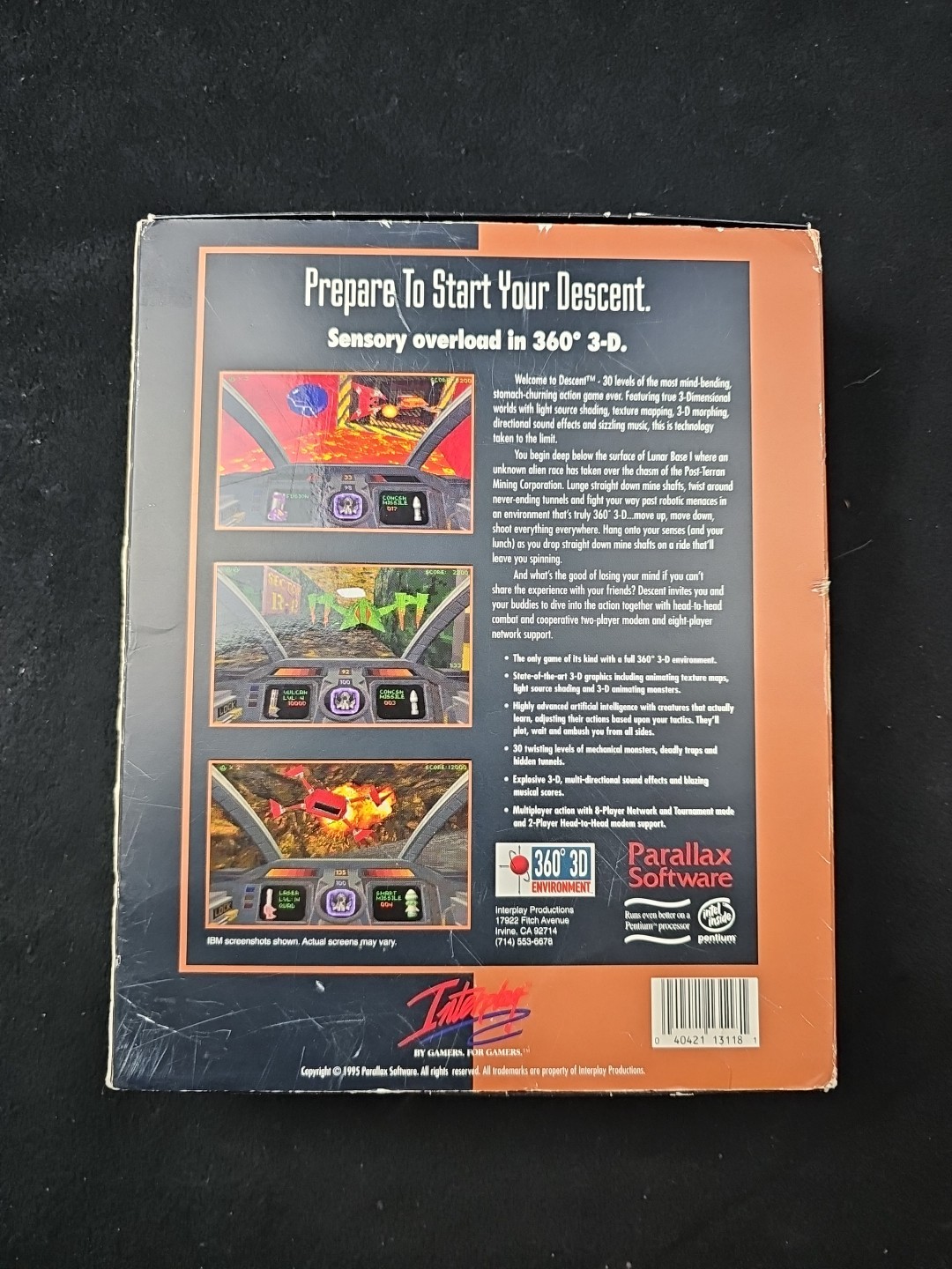Descent Vintage Big Box PC ROM DOS 1995 Interplay Includes Manual & Inserts
