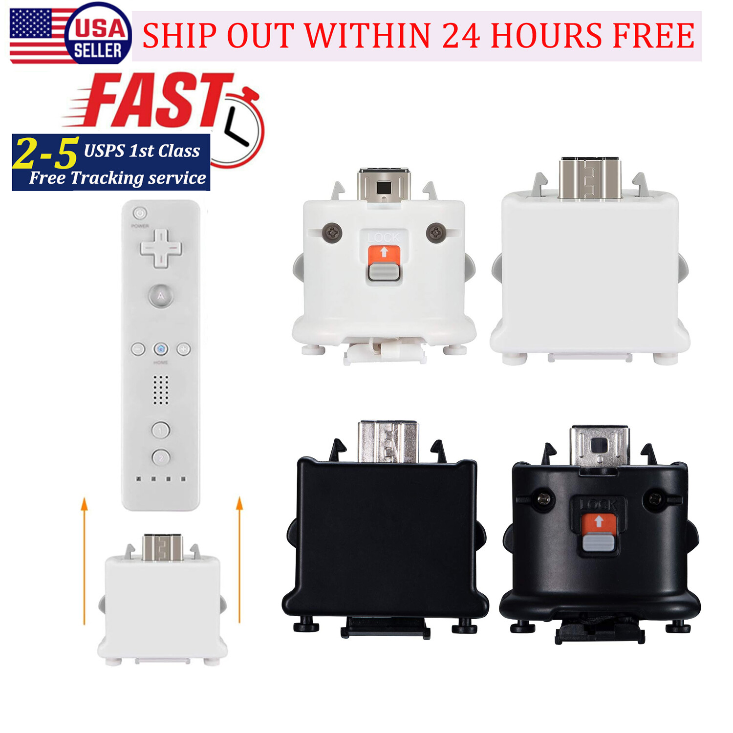 1/ 2 Pack Motion Plus Sensor Adapter Replace For Nintendo Wii / Wii U Controller