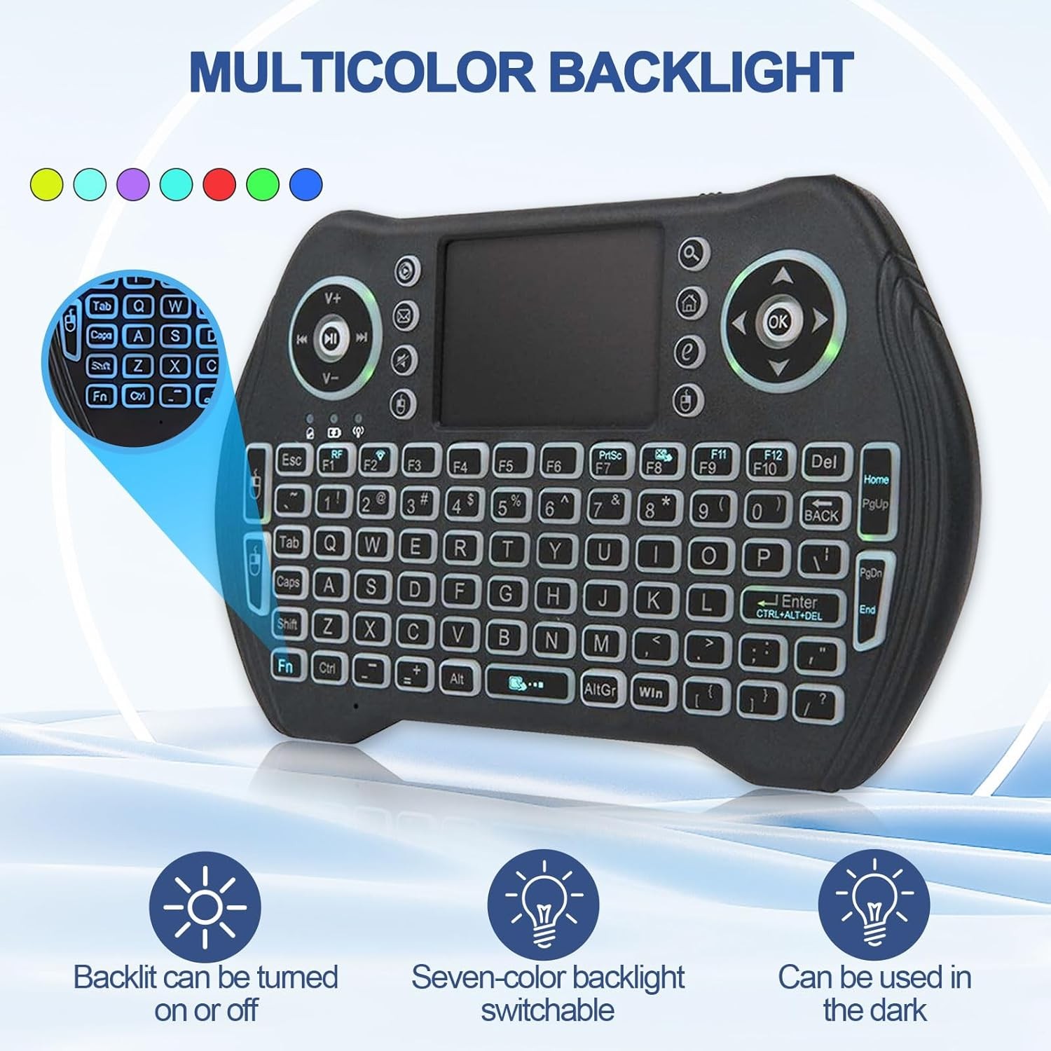 EASYTONE Backlit Mini Wireless Keyboard with Touchpad Mouse Combo Black