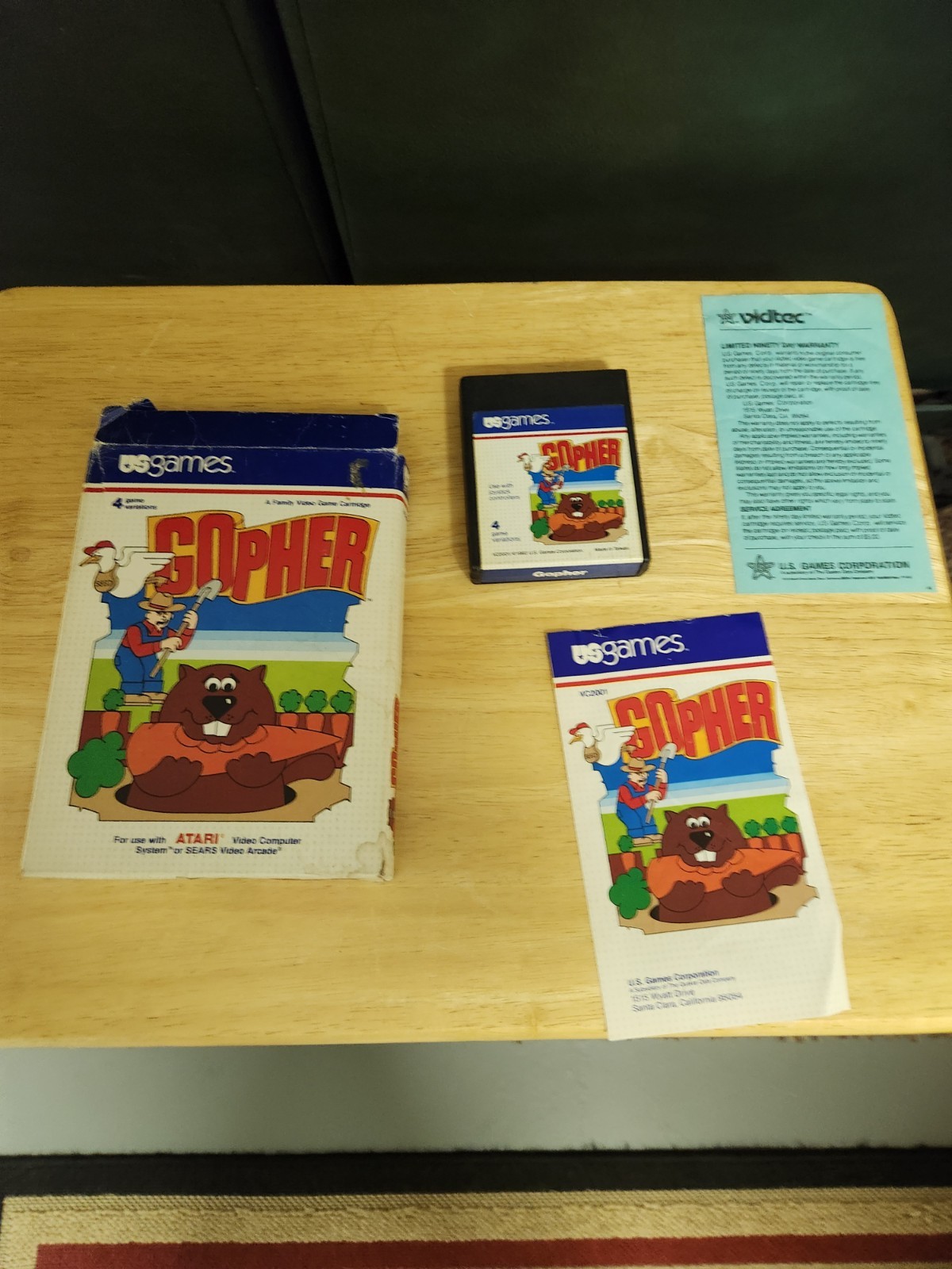 U.S. Games Gopher Atari 2600 Complete w/ Manual Box 1982 Tested