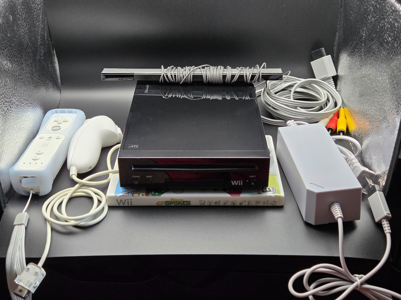 Nintendo Wii Black Console RVL 101 TESTED w cords Game 1 NEW Wiimote & Nunchuck