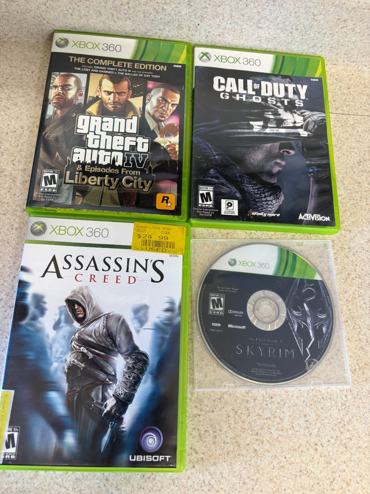 Microsoft Xbox 360S 250GB Black Console w/ 2 Controllers & 4 Games