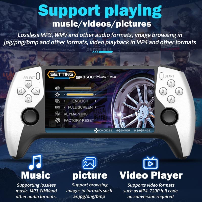 Multifunctional 5 Inch IPS HD Retro Handheld Game Console SF3500 Support Multi-S