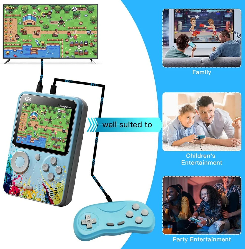 G5 Handheld Game Console – 500 Classic Games – Connect to TV – Green – NEW