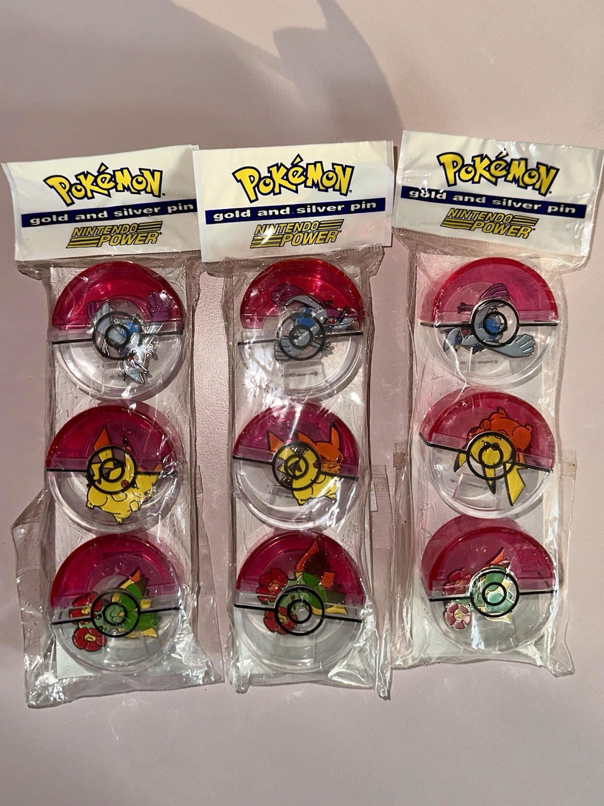 3 2000 Pokémon Nintendo Power Gold & Silver Pin Set Vintage Promo Pikachu Lugia