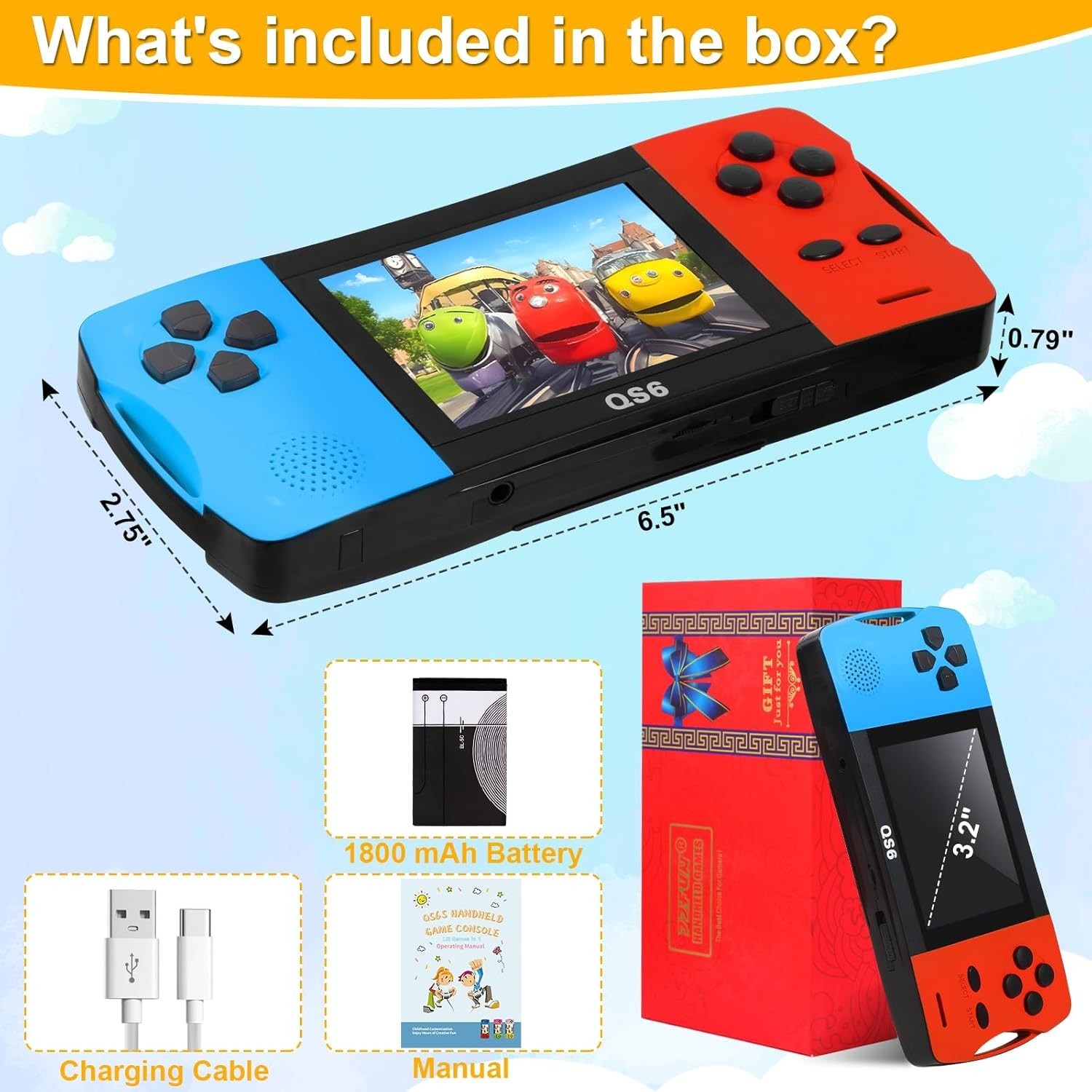 Handheld Games for Kids with Built-in 100+ Classic Retro Games, 3.2″ IPS Scre…