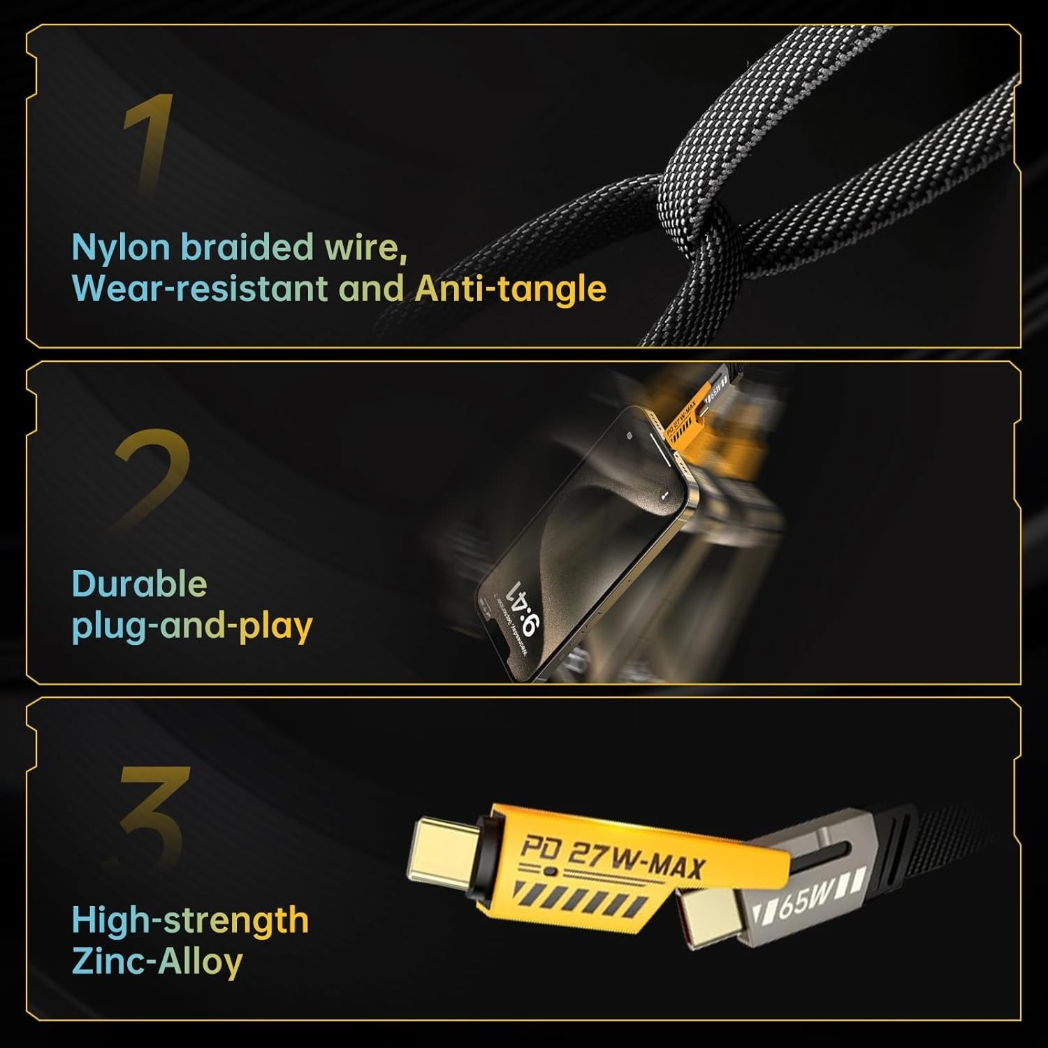 4 in 1 Mecha Fast Charging Data Cable Cord PD 27W For All Models 4 Ports Switch*