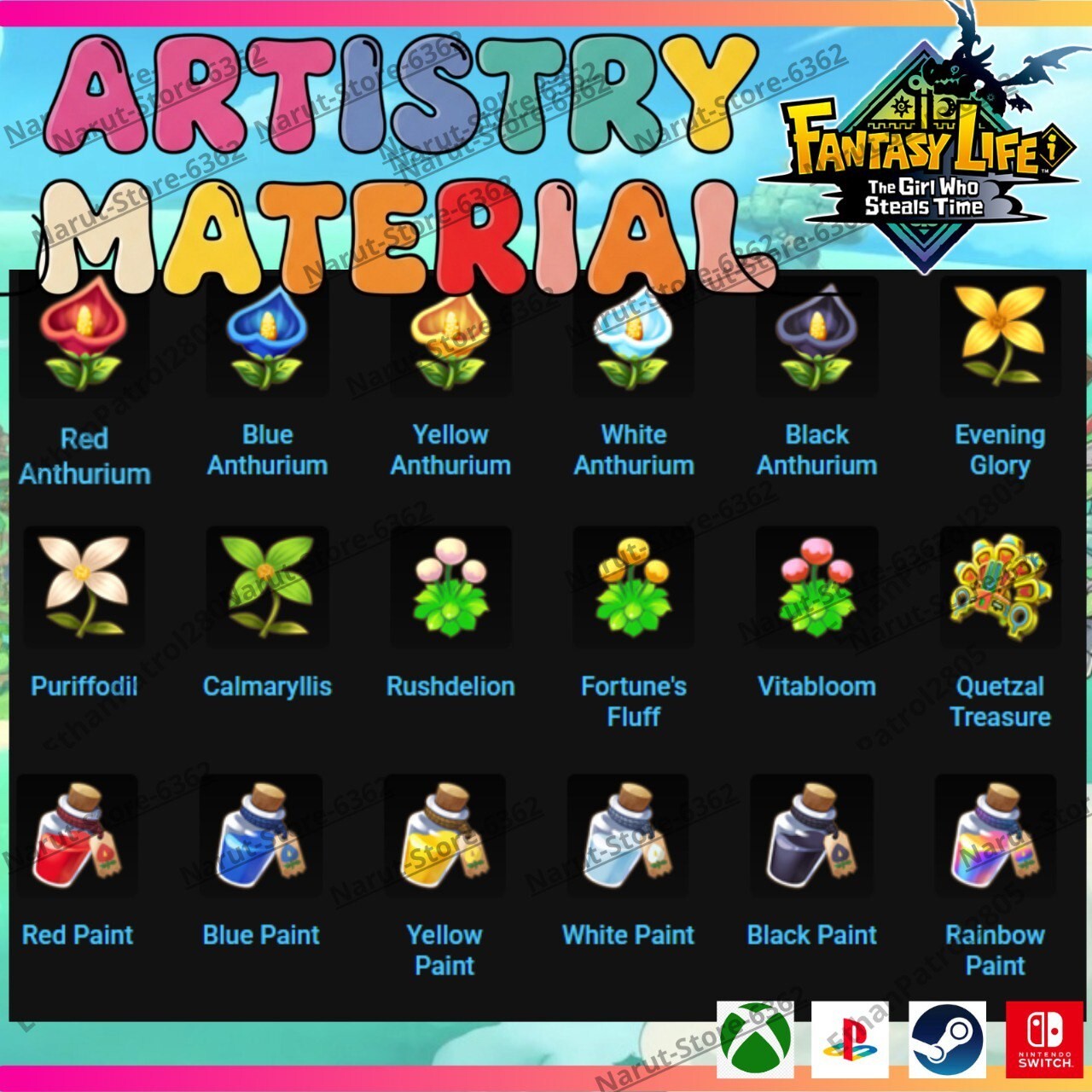 Fantasy Life I: Artistry Material Bundle🌟 crafting The Girl Who Steals the Time