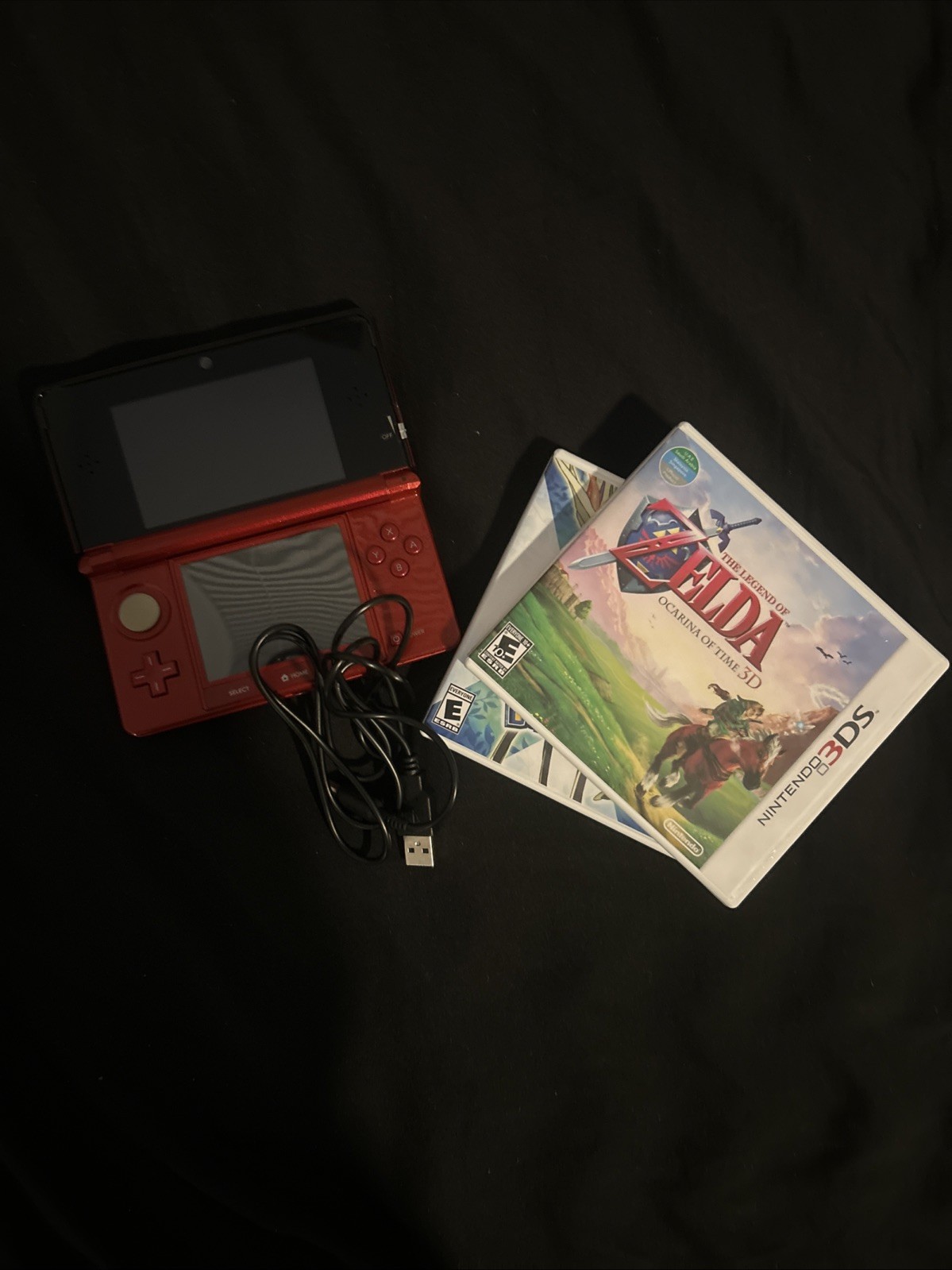 Nintendo 3DS Handheld System Flame Red Barely Used with Charger and Two Games