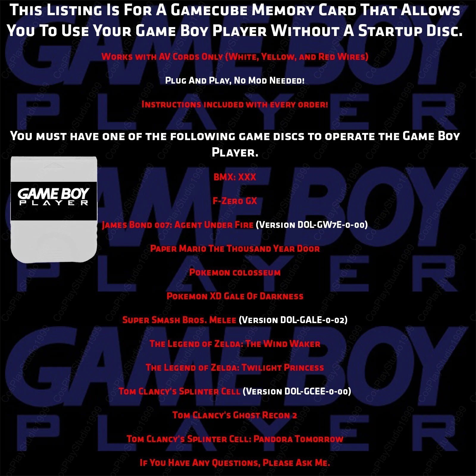 GameBoy Player GameCube Memory Card Bootable Disc Replacement 2025 Version