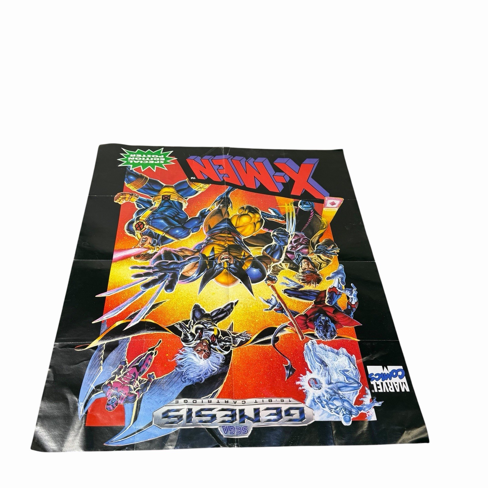 Vintage 90’s Marvel X-Men Sega Genesis 1993 Rare 17”x21” Folded Promo POSTER