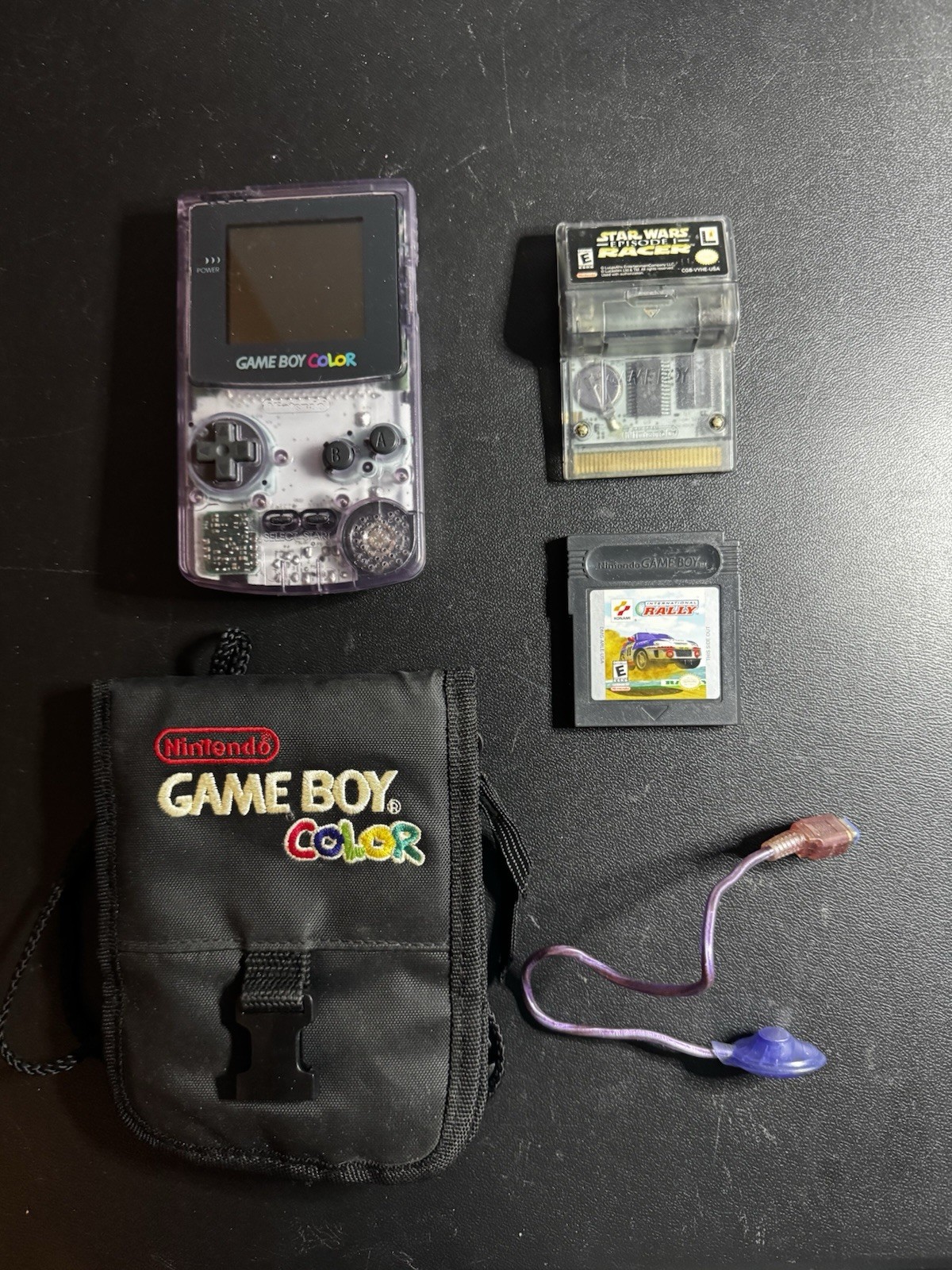 Nintendo Game Boy Color Atomic Purple W/ 2 Games Star Wars Episode One Racer GBC