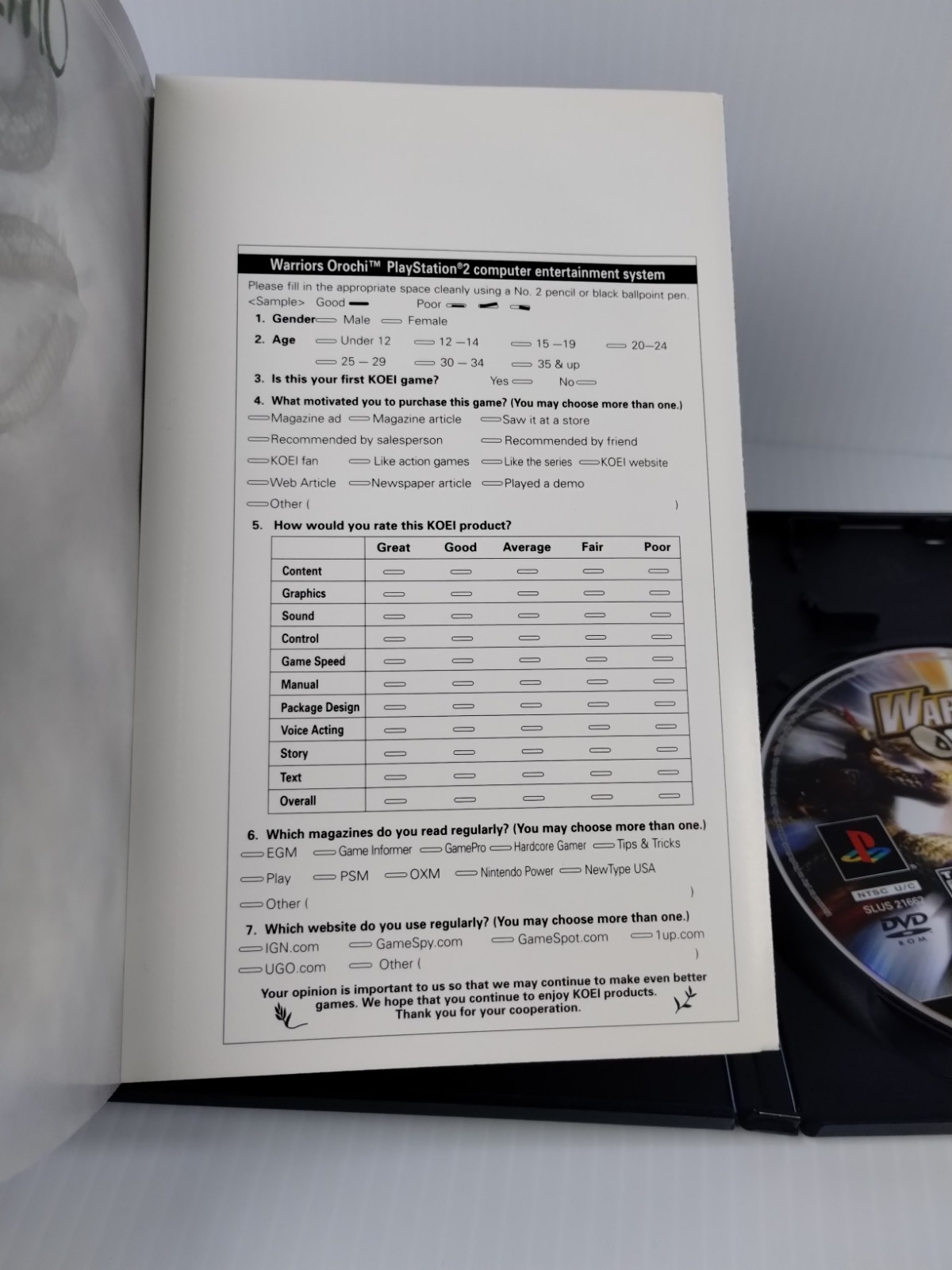 Warriors Orochi 1 (Sony PlayStation 2) CIB W Reg Card – TESTED – Free Shipping