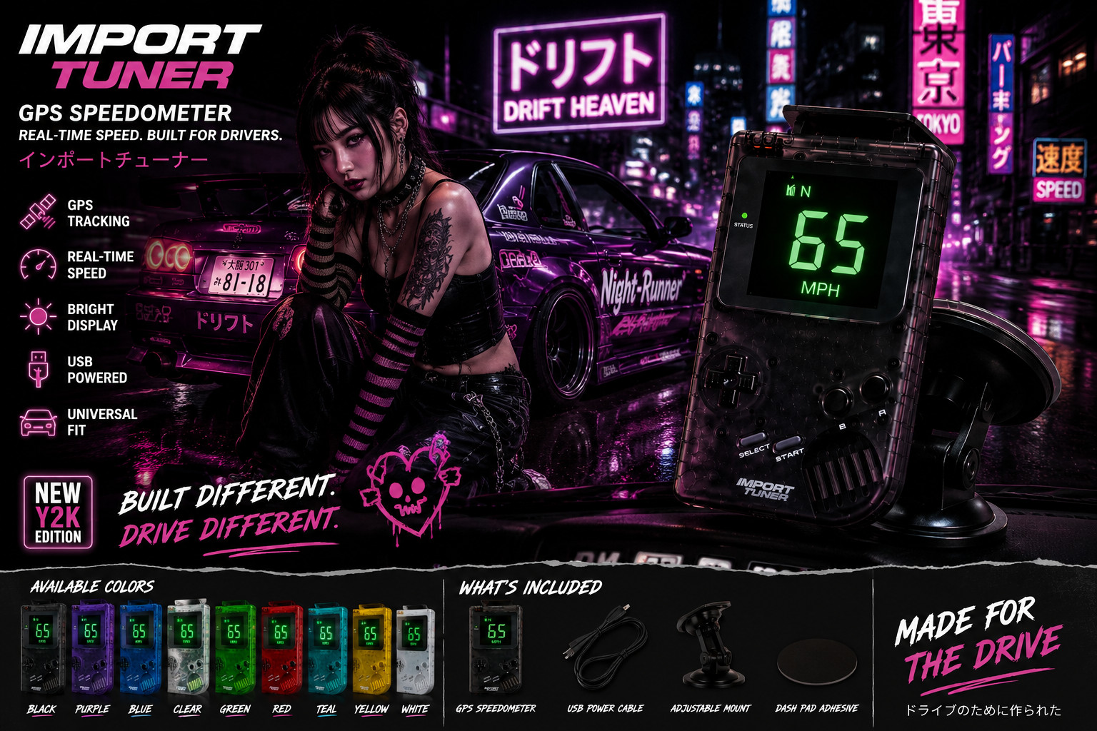 Custom Game Boy Speedometer – GPS-Tracked, USB-Powered | JDM TUNER MUST HAVE |