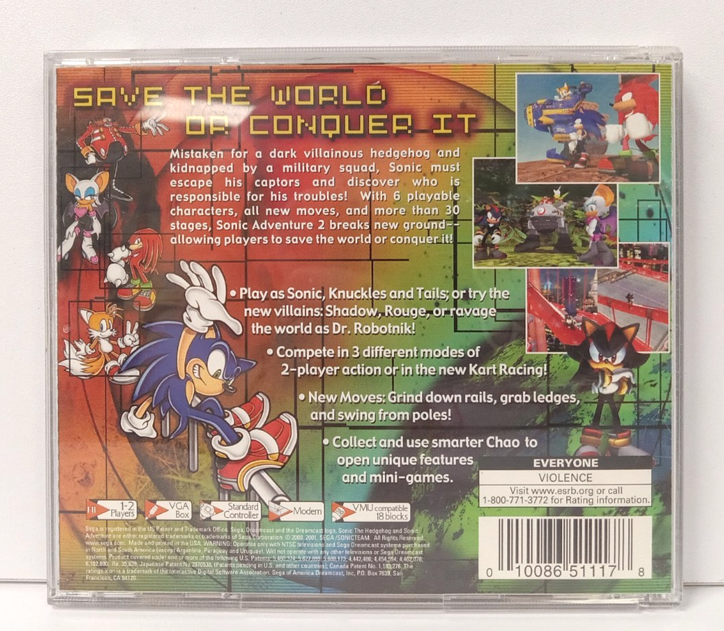 Sonic Adventure 2 (Sega Dreamcast, 2001) – CIB Complete, Tested, Good Shape!