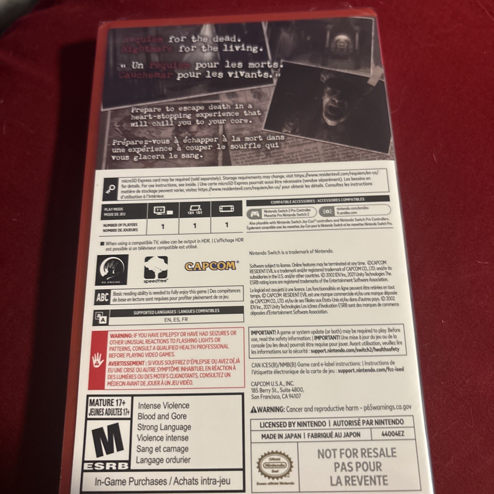Nintendo Switch 2 Resident Evil Requiem (Physical Game-Key Card) Brand New