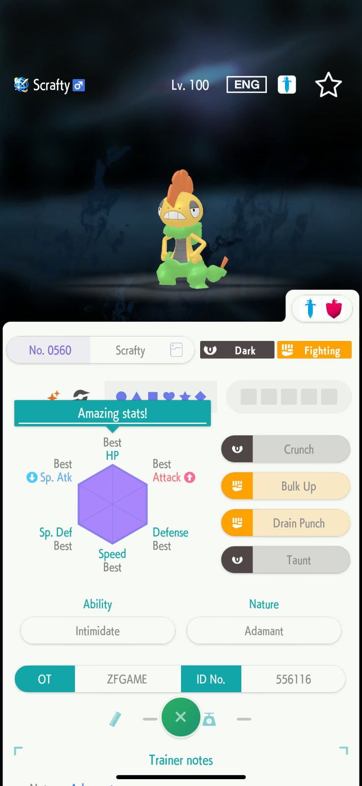 ✨6IV SHINY Scrafty + EVS🚀 POKEMON HOME✨Champions✨Online delivery⚡