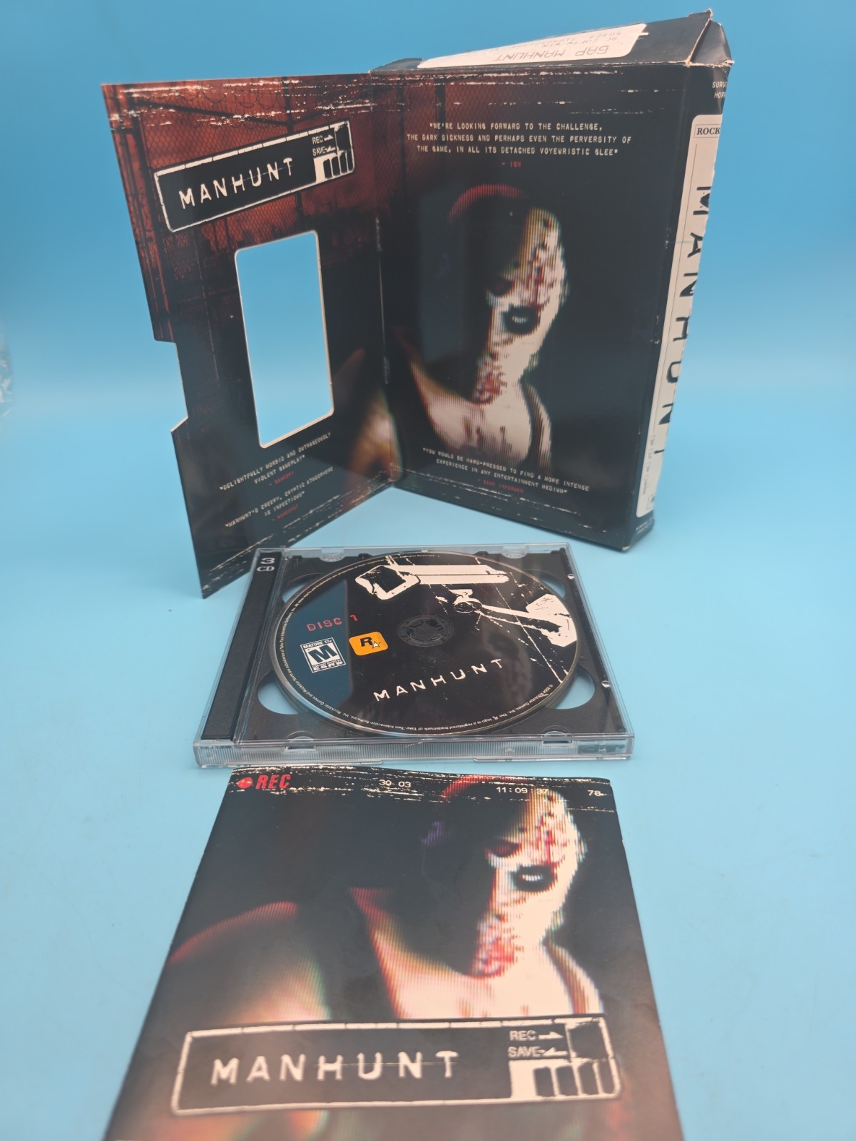 Manhunt (PC, 2004) 3 Dics, CIB VHS Style Box Vintage Video Game Rockstar TESTED
