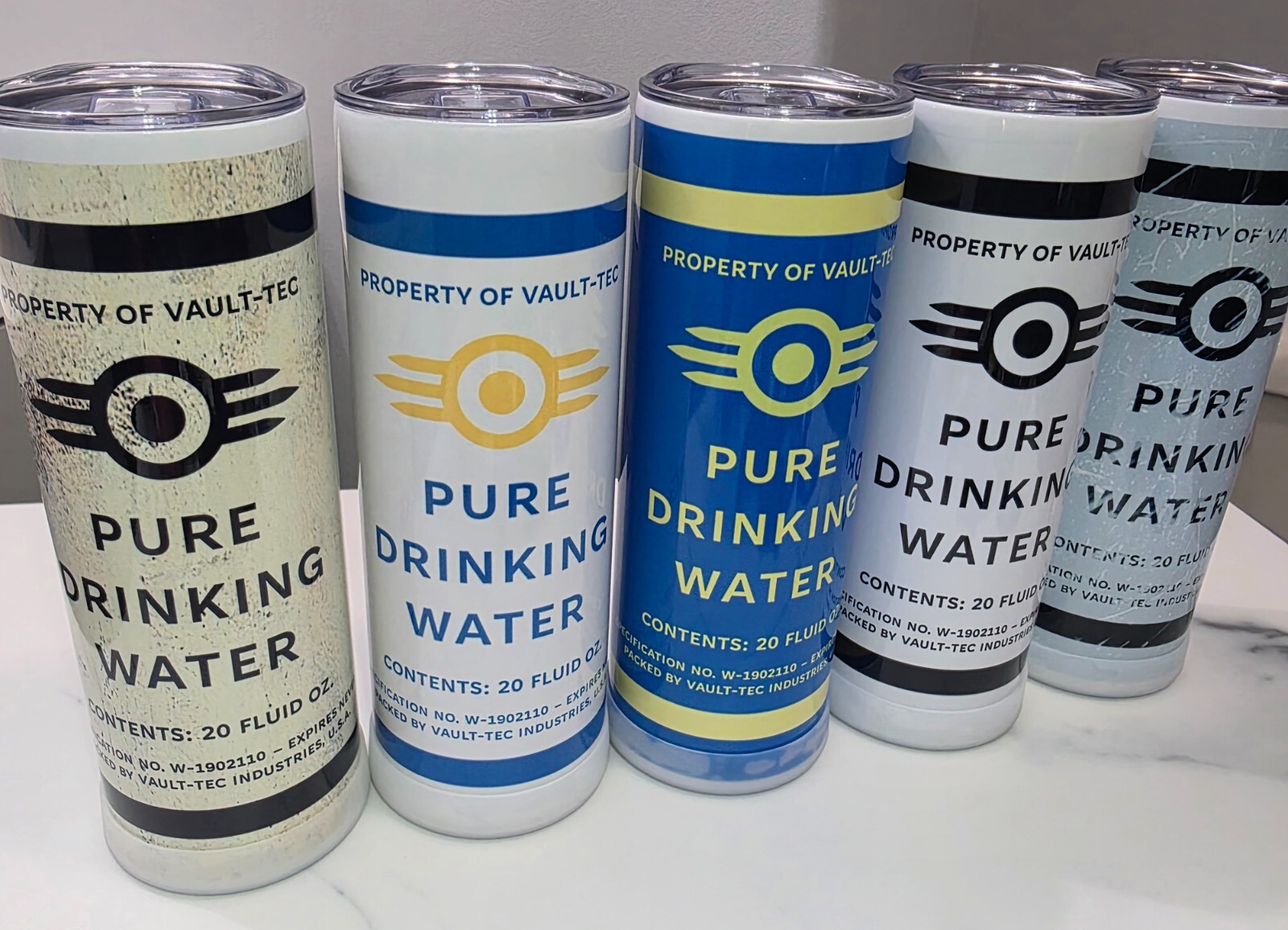 Fallout Vault-Tec Pure Drinking Water 20 Oz. Tumbler w/Metal Straw – FIVE STYLES