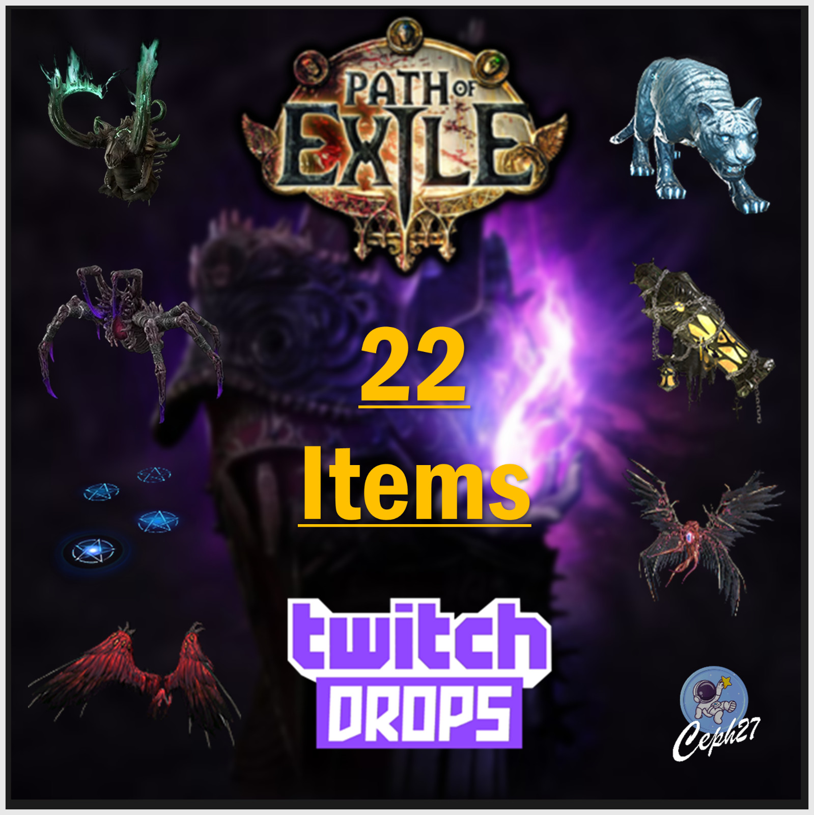 Path of Exile 1 Twitch Drops – 5 Wings + 2 Portals + MORE – 22 PoE Items/Skins