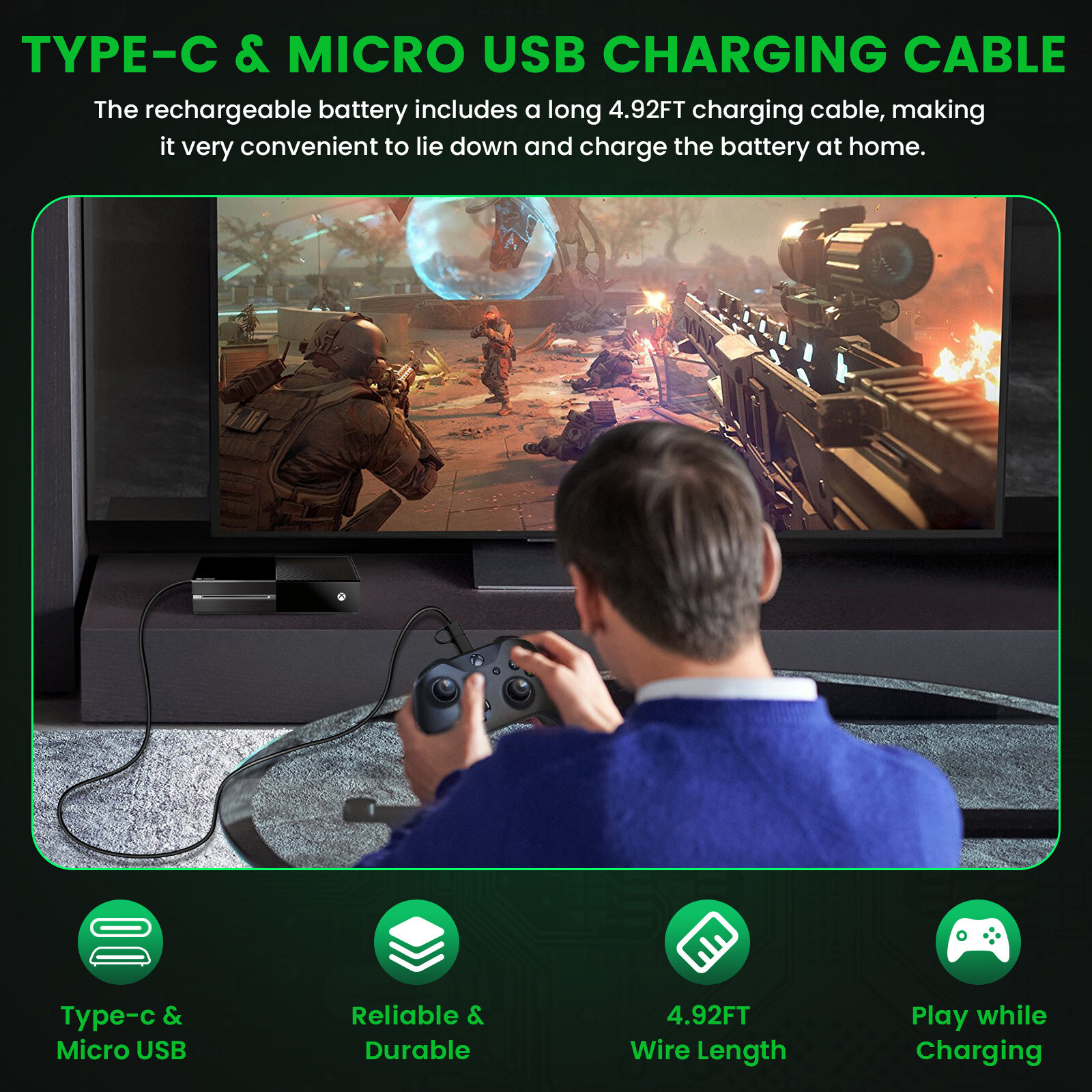 2*3600mAh Battery Packs For XBox One X/S Series X/S Controller & Charger Cable