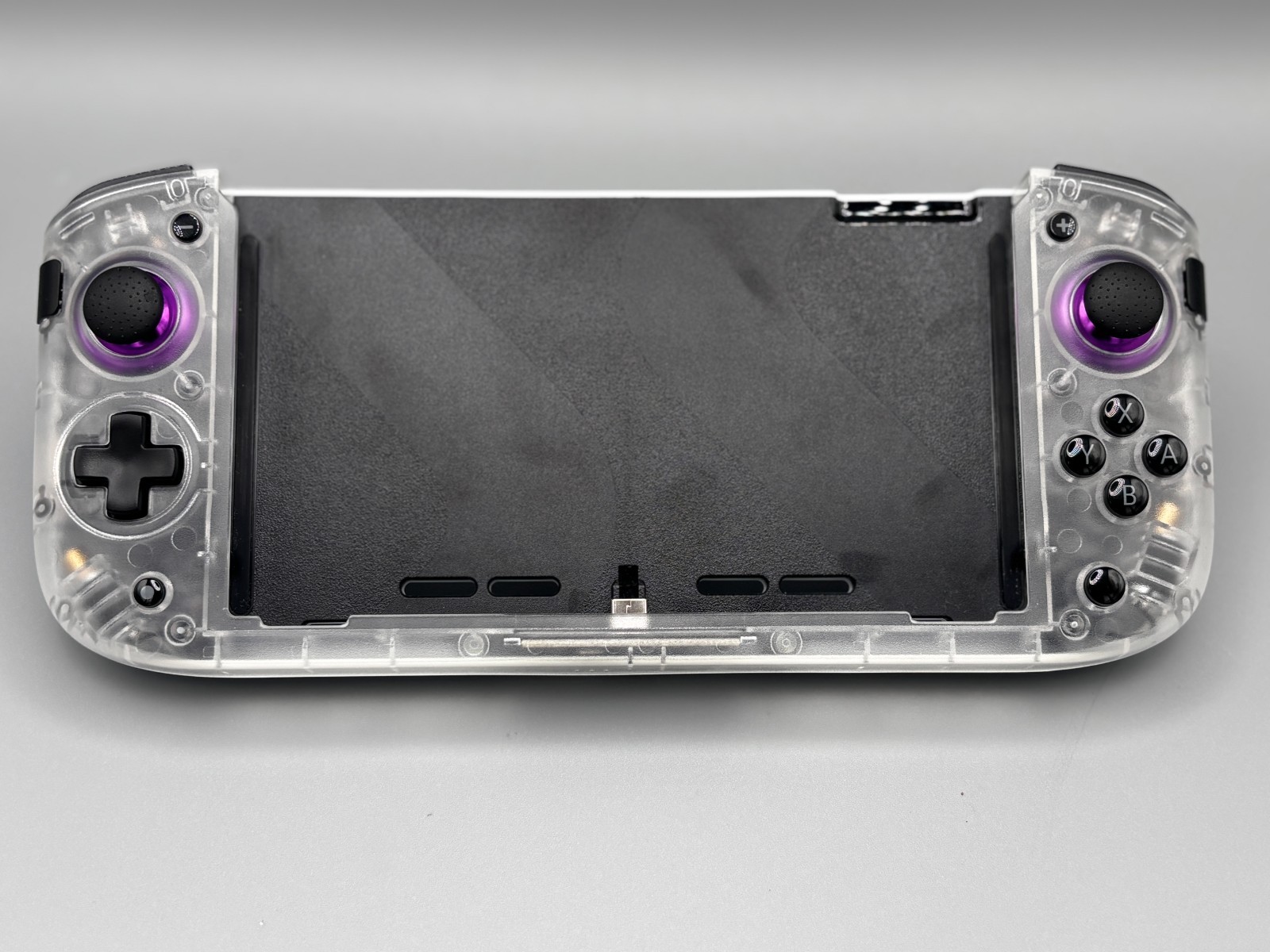 CRKD Nitro Deck+ Clear White Edition Purple Joystick Accents Nintendo Switch