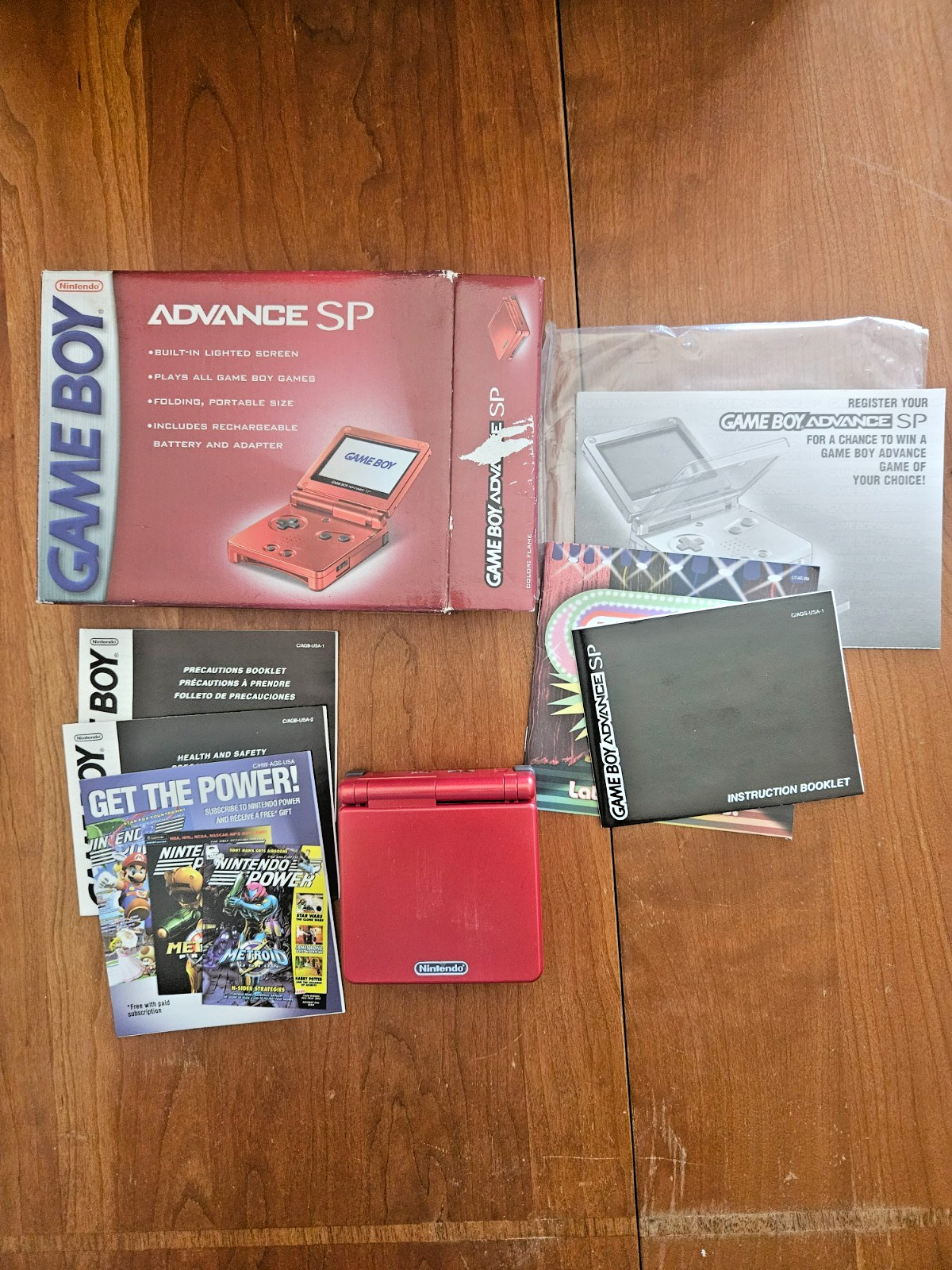 Nintendo GameBoy Advanced SP Flame Red CIB no Charger with Inserts!! Nintendo