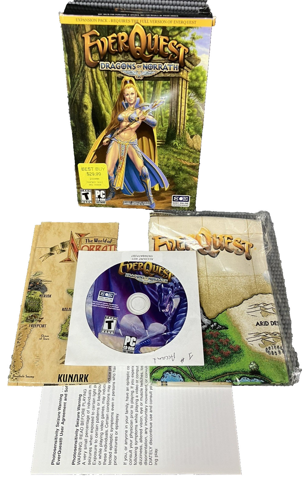 EverQuest Dragons of Norrath 2005 PC CD-ROM Complete with Cloth Map Mint Disc