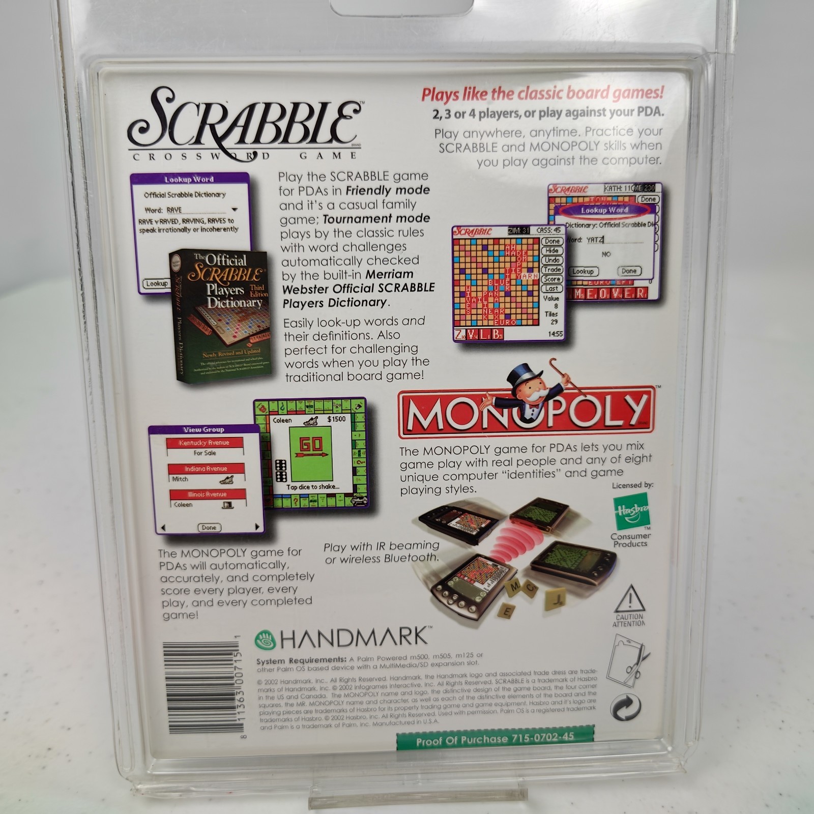 Handmark PDA Palm OS Game Monopoly + Scrabble 2 in 1 Infogrames FACTORY SEALED