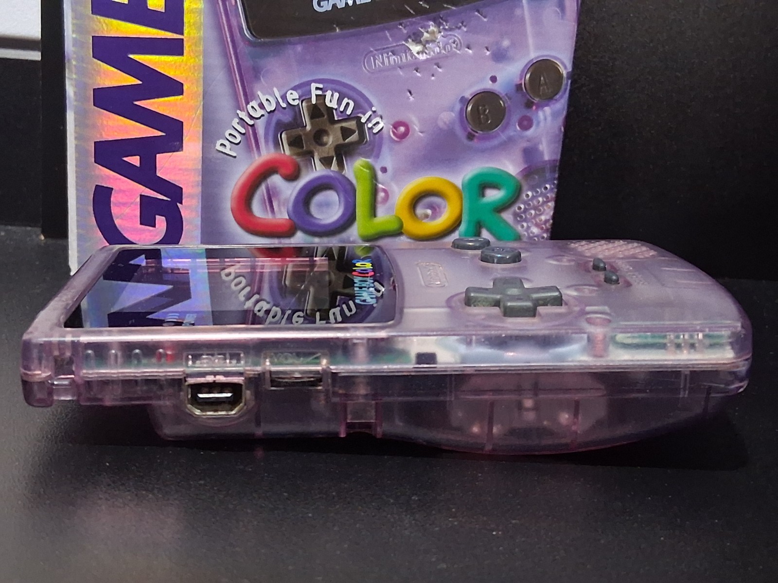 GameBoy Color Atomic Purple Complete In Box Manual CIB W/ GB Golf Cartridge GBC