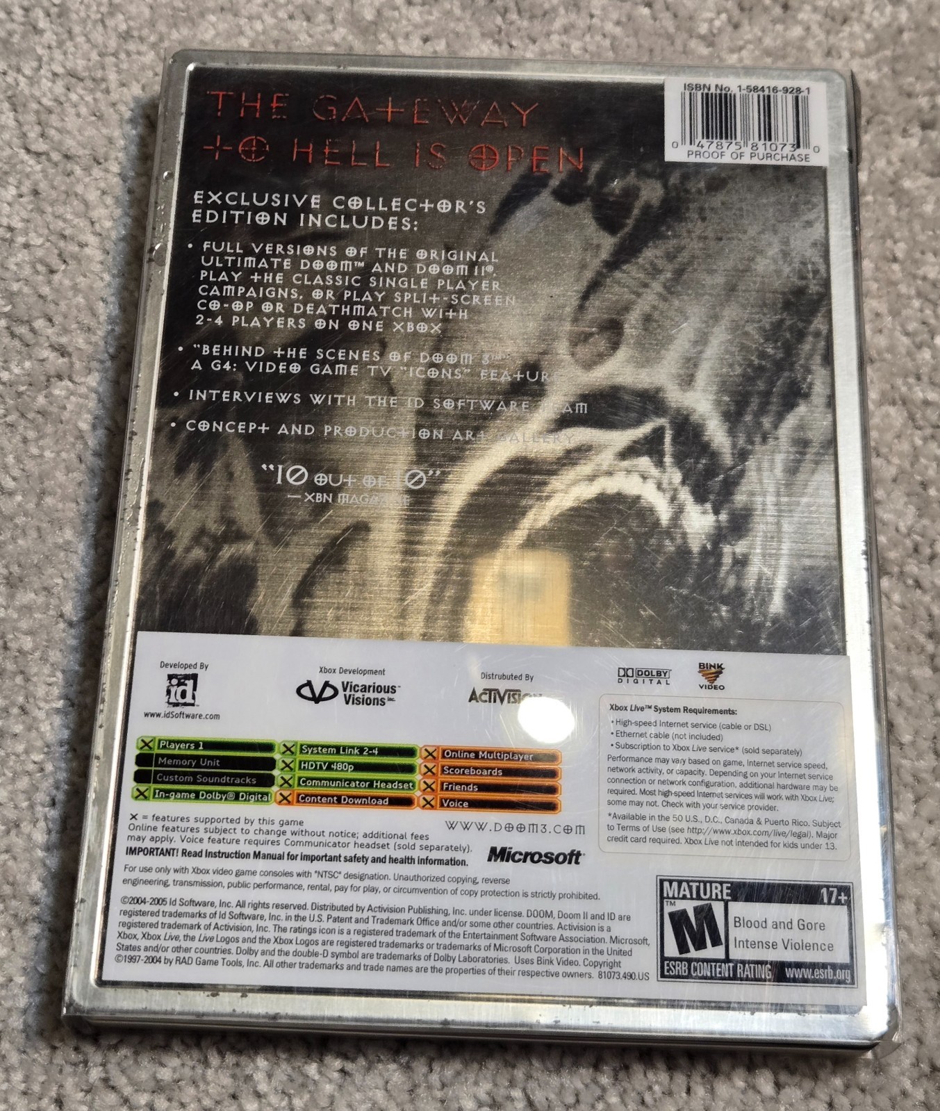 Doom 3 Limited Collectors Edition Steelbook (Xbox, 2005) Complete/CIB