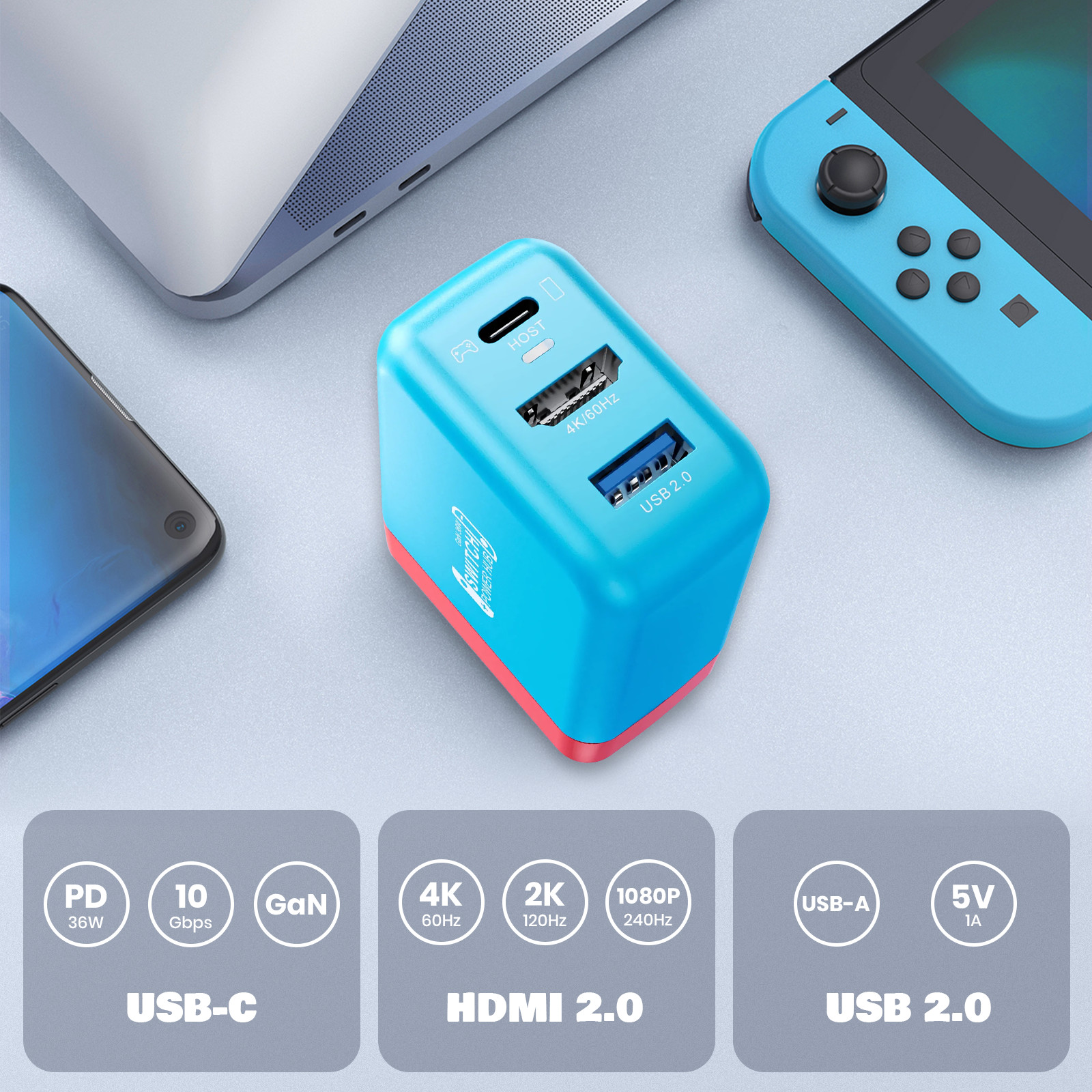 3 in 1 Mini Dock Station for Nintendo Switch Charger Docking Station Replacement