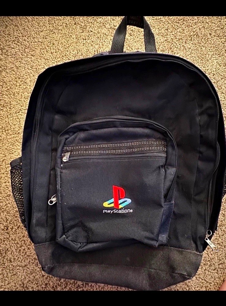 Vintage Sony PlayStation Console Promo PS1 Logo Black Padded Backpack Carry Bag