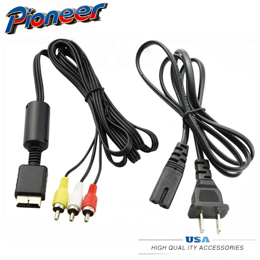 Audio AV RCA+AC Cable Power Supply Adapter Cord For Sony Playstation 1/2 PS2 FAT