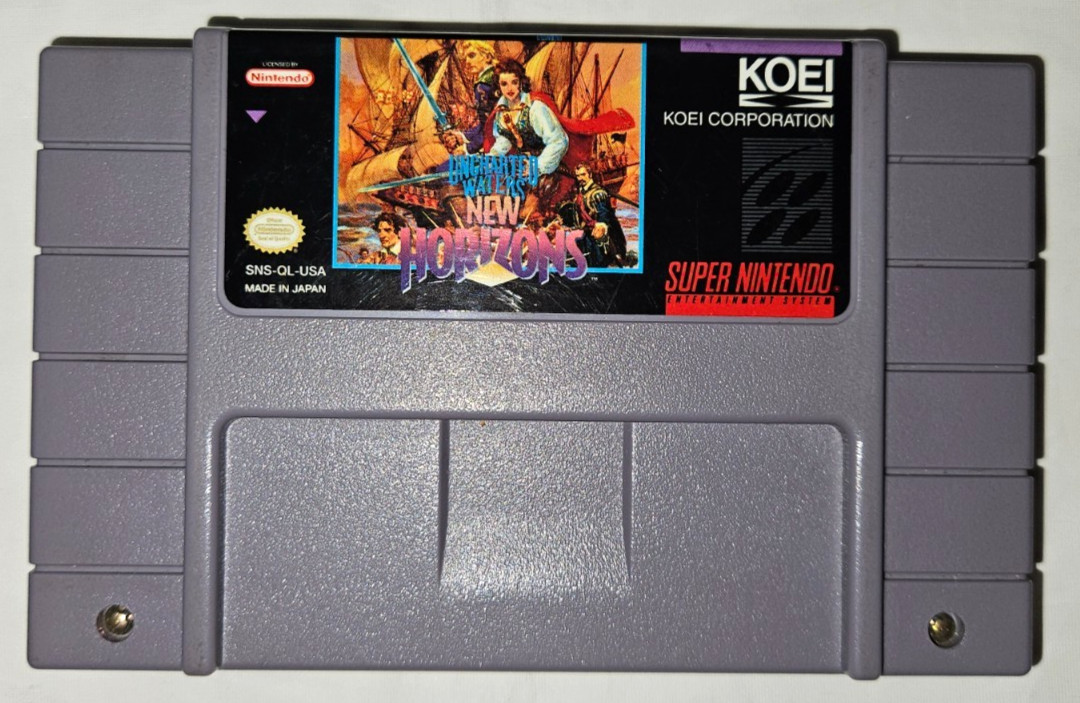 Uncharted Waters New Horizons Authentic SNES Super Nintendo New Battery 1995
