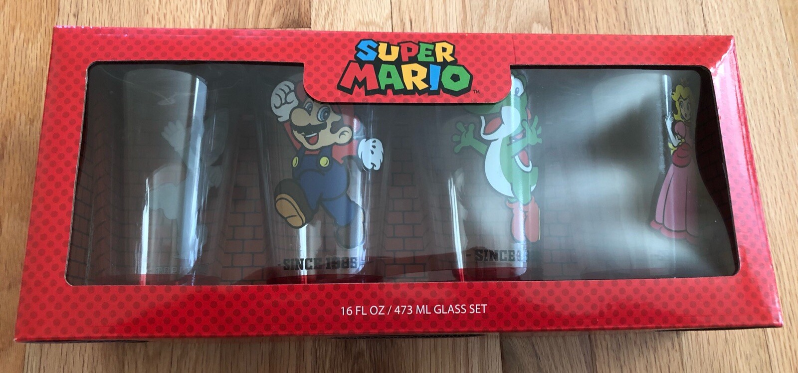 Super Mario Collectible 4pc. Pub Style Glass Cups Set 16oz Pint Gamestop Special
