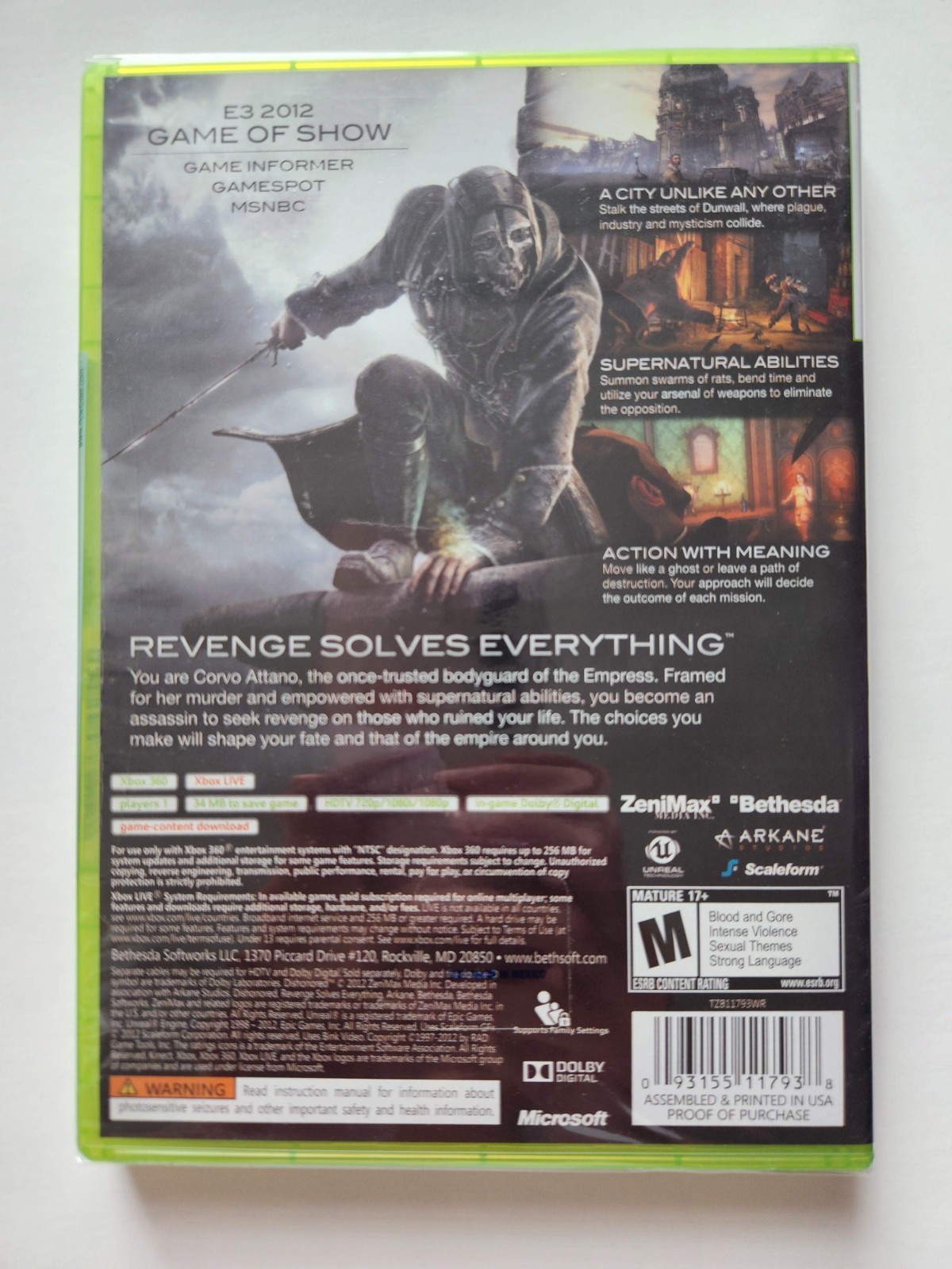 Dishonored (Xbox 360) US Release *BRAND NEW – FACTORY SEALED*