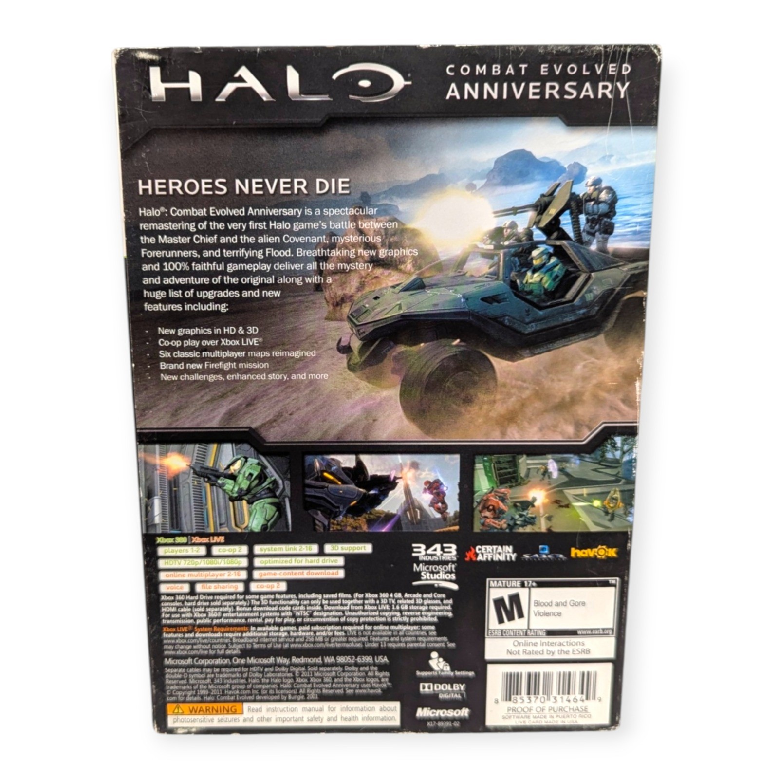 Halo Combat Evolved Anniversary Xbox 360 Game w/ Slipcover Manual 343 Industries