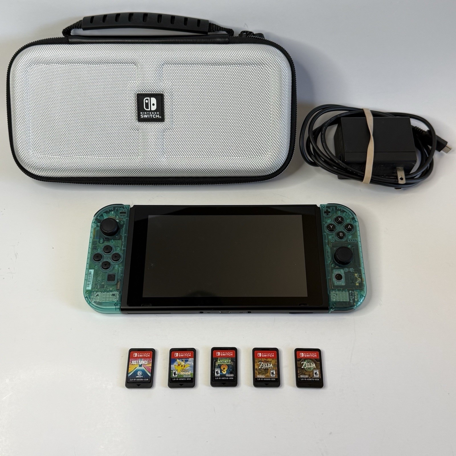 Nintendo Switch Console Bundle Lot Custom Joycons w/ 5 Games Zelda Pokemon