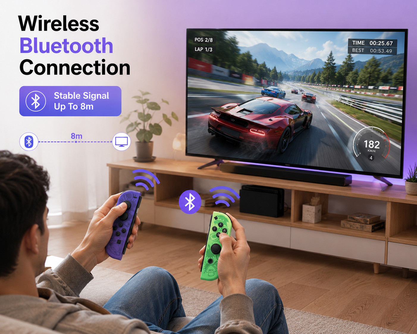 Wireless Joypad Controller Set Compatible with Nintendo Switch Purple Green