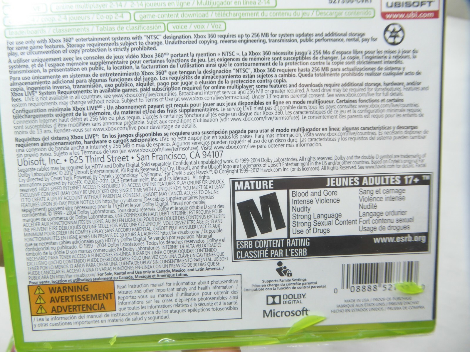 Far Cry 3 (Microsoft Xbox 360, 2012) still sealed Damaged case Multi Language