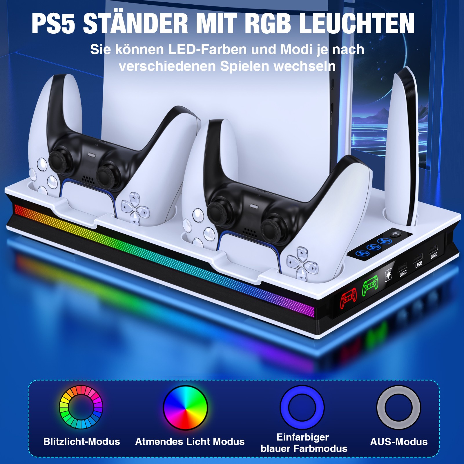 PS5 Slim Controller Charger Station Vertical Cooling Fan Stand For Playstation 5