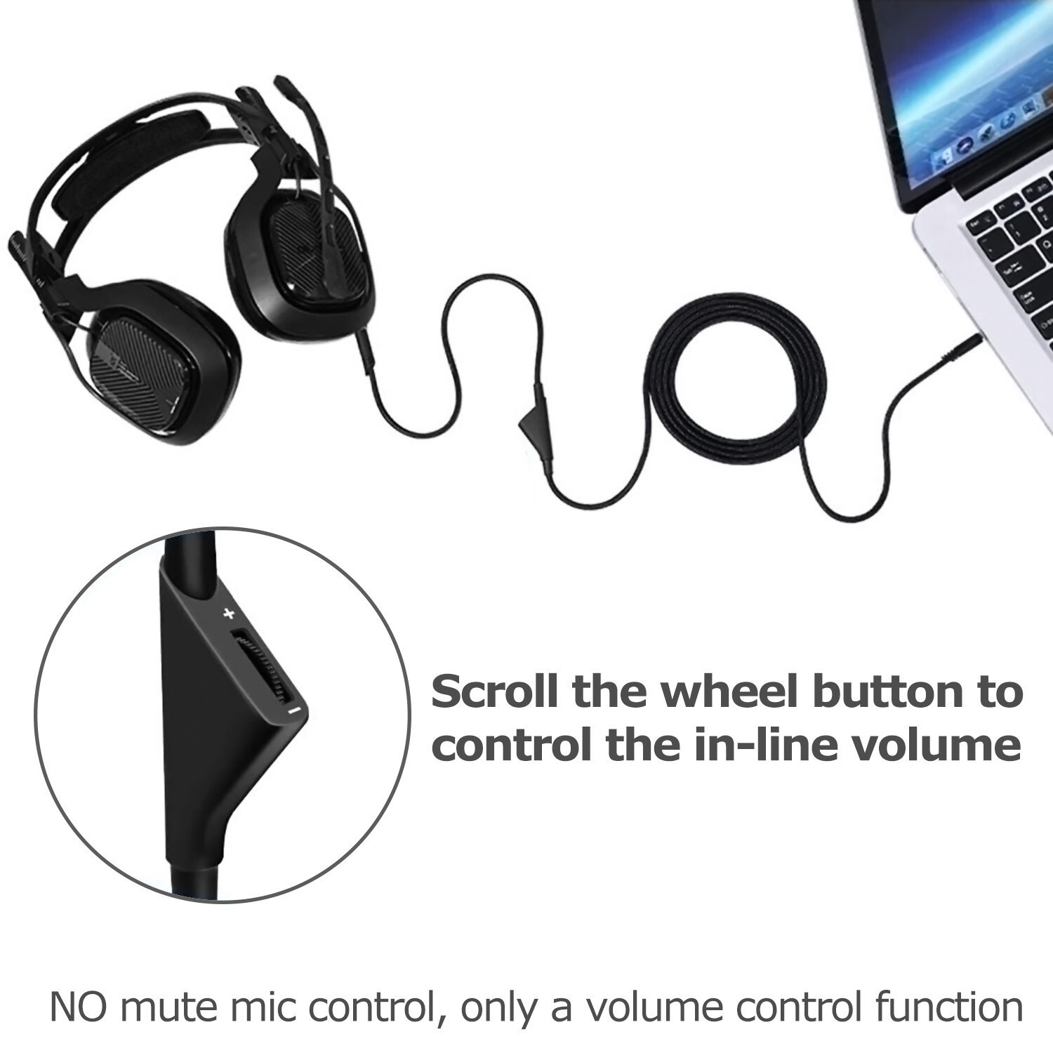 Replacement Audio Cable Cord Volume Control for Astro A10 A40 Gaming Headset 2M