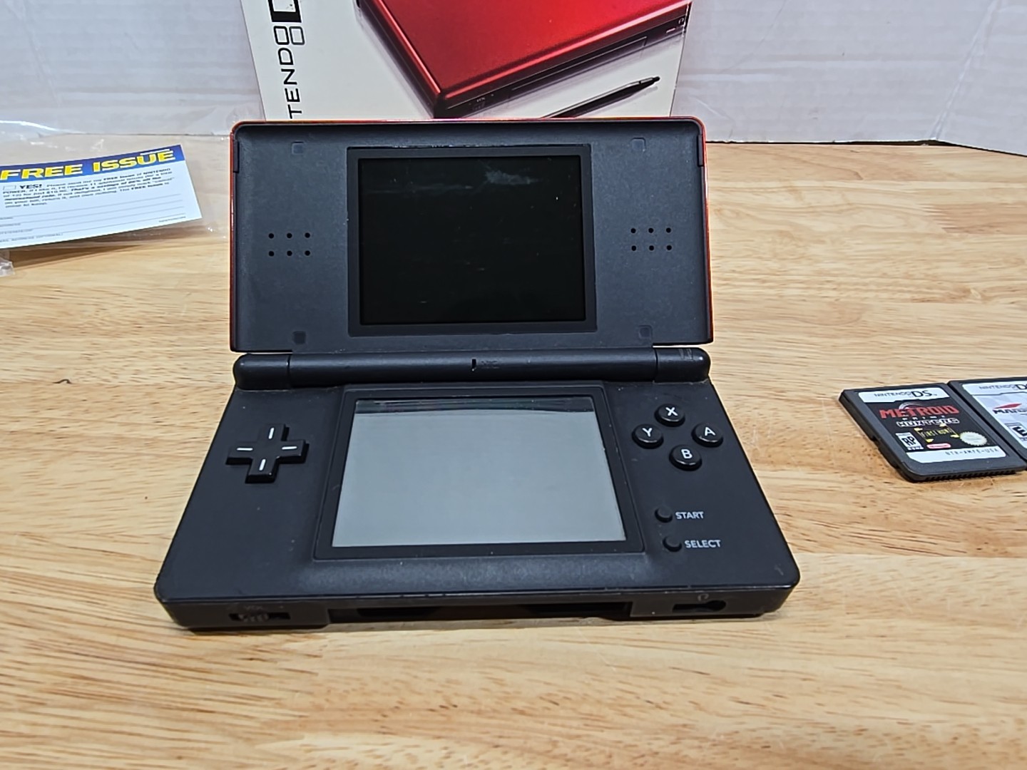 Nintendo DS Lite Crimson Red/Black Handheld Complete W/ Box Tested CIB +2 Games