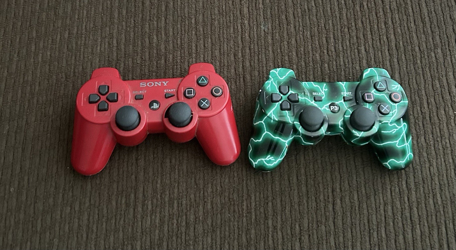 Sony PS3 DualShock 3 Red Controller OEM & Third Party Green Lightning Untested