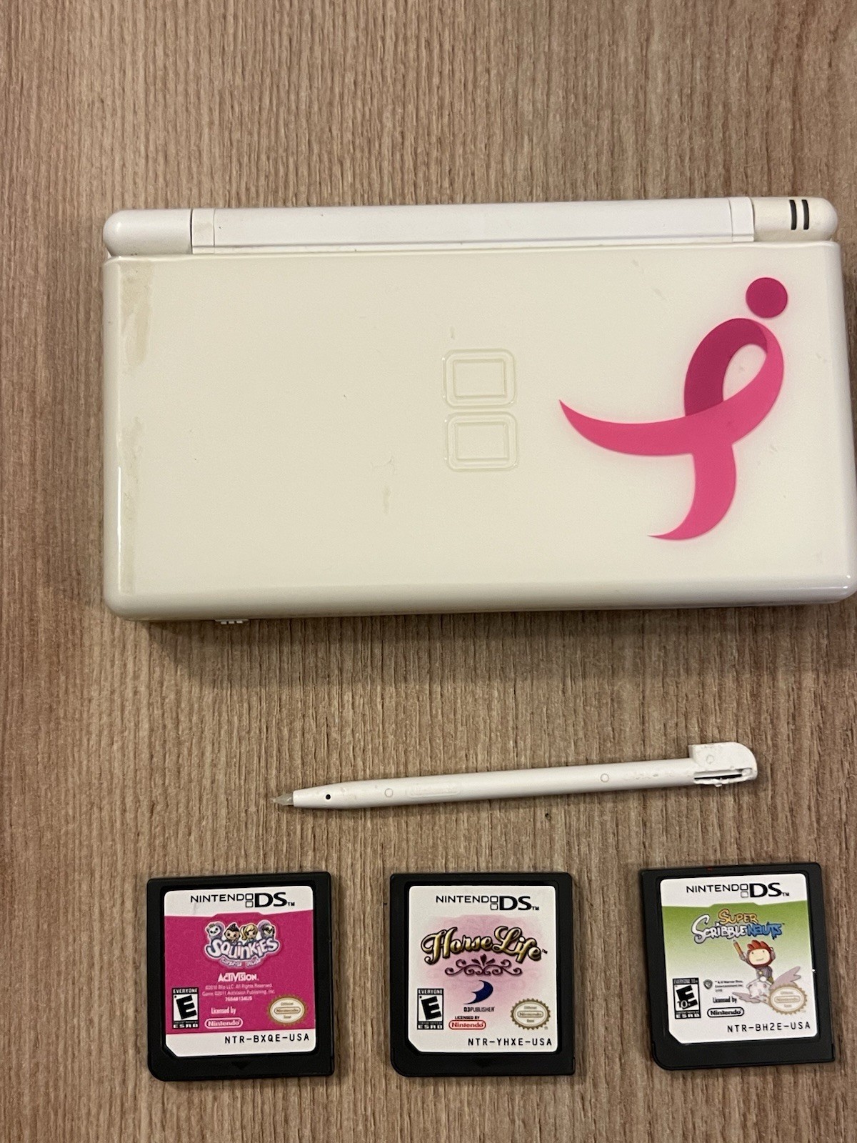 Nintendo DS Lite USG-001 KOMEN BREAST CANCER Ribbon AGS-001 w/ 10 Games Tested