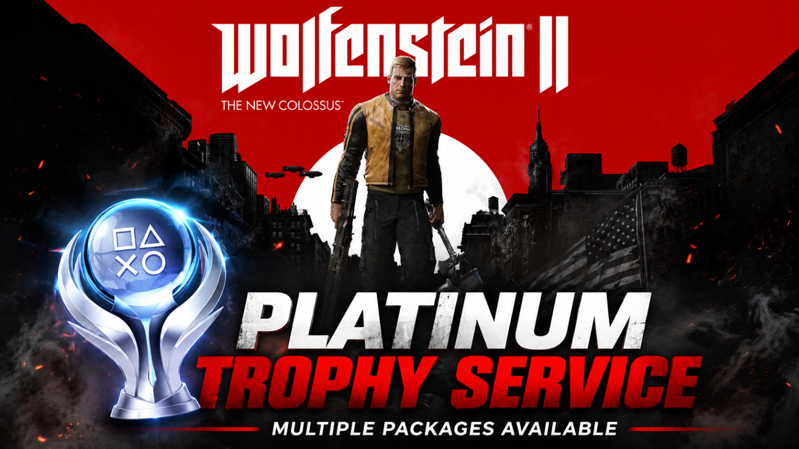 Wolfenstein 2 PS4 PS5 Platinum + DLC Trophy Service | 100% | Custom Orders