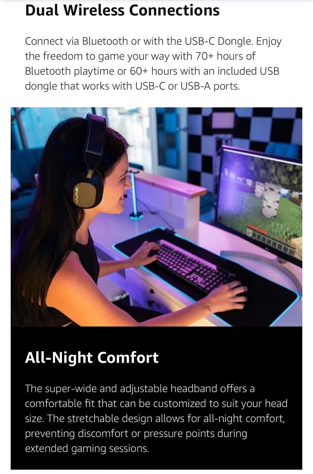 JLab Nightfall Wireless Gaming Headset All-Night Comfort Flip Mute Rotating Mic