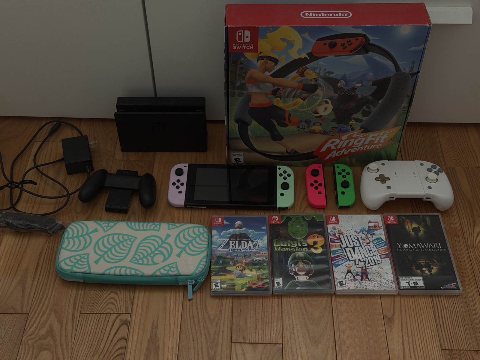Nintendo Switch Console Bundle Dock 2 Joy-Con Sets Ring Fit 4 Games